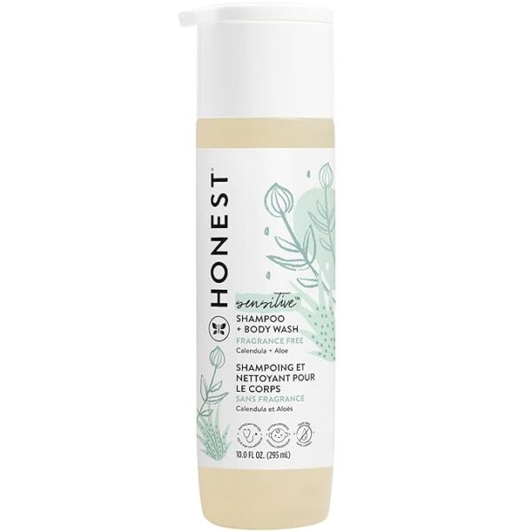 The Honest Company 2-in-1 Cleansing Shampoo + Body Wash for Sensitive Skin | Gentle for Baby | Naturally Derived, Tear-free, Hypoallergenic | Fragrance Free, 10 fl oz