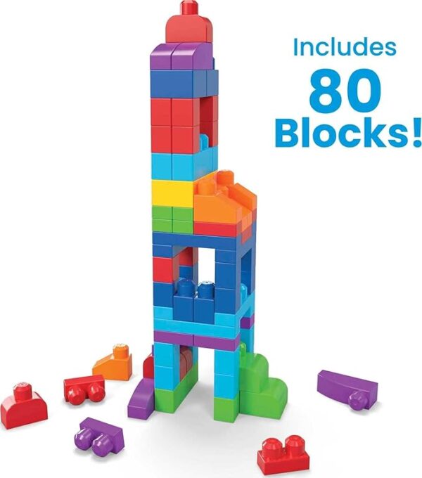 MEGA BLOKS First Builders Toddler Blocks Toys Set, Big Building Bag with 80 Pieces and Storage, Blue, Ages 1+ Years - Image 3