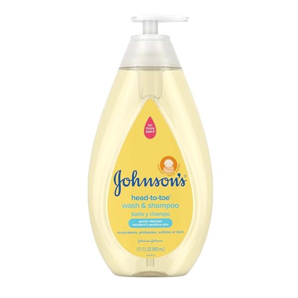 Johnson's Head-to-Toe Gentle Tear-Free Baby & Newborn Wash & Shampoo, Sulfate-, Paraben- Phthalate- & Dye-Free, Hypoallergenic Wash for Sensitive Skin & Hair, 27.1 fl. Oz