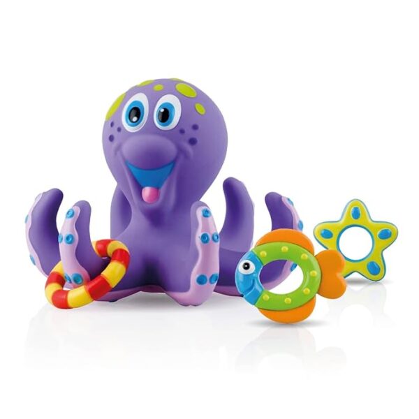 Nuby Floating Octopus Toy with 3 Hoopla Rings - Baby Bath Toy for Boys and Girls - 18+ Months - Purple (Pack of 1)