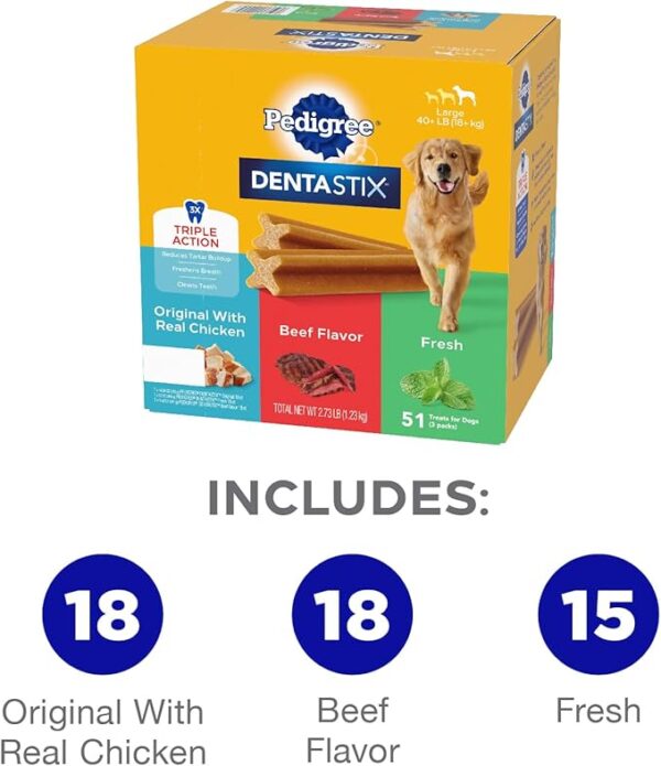 PEDIGREE DENTASTIX Large Dog Dental Care Treats Original, Beef & Fresh Variety Pack, 2.73 lb.Pack (51 Treats) - Image 2