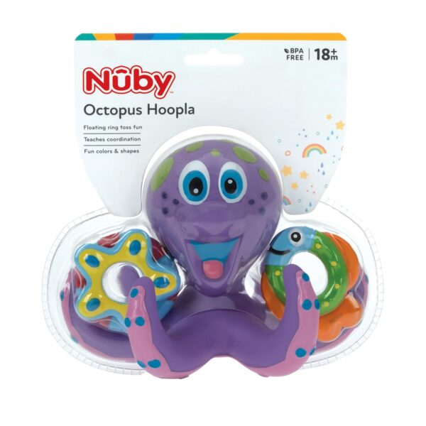 Nuby Floating Octopus Toy with 3 Hoopla Rings - Baby Bath Toy for Boys and Girls - 18+ Months - Purple (Pack of 1) - Image 4