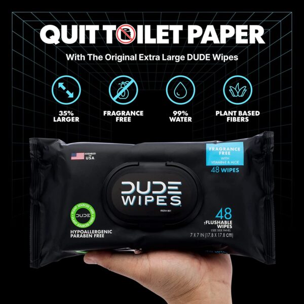 DUDE Wipes Flushable Wipes Dispenser, Unscented Wet Wipes with Vitamin-E & Aloe for at-Home Use, Septic and Sewer Safe, 48 Count (Pack of 6) - Image 4