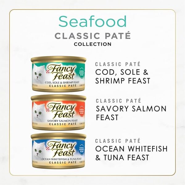 Purina Fancy Feast Seafood Classic Pate Collection Grain Free Wet Cat Food Variety Pack - (Pack of 30) 3 oz. Cans - Image 2