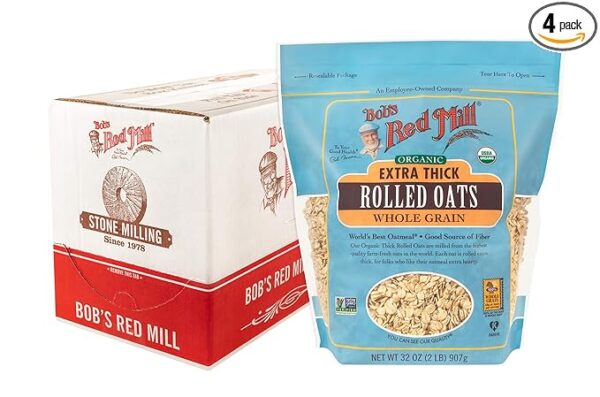 Bob's Red Mill Organic Extra Thick Rolled Oats, 32oz (Pack of 4) - Non GMO, Whole Grain, Vegan, Kosher