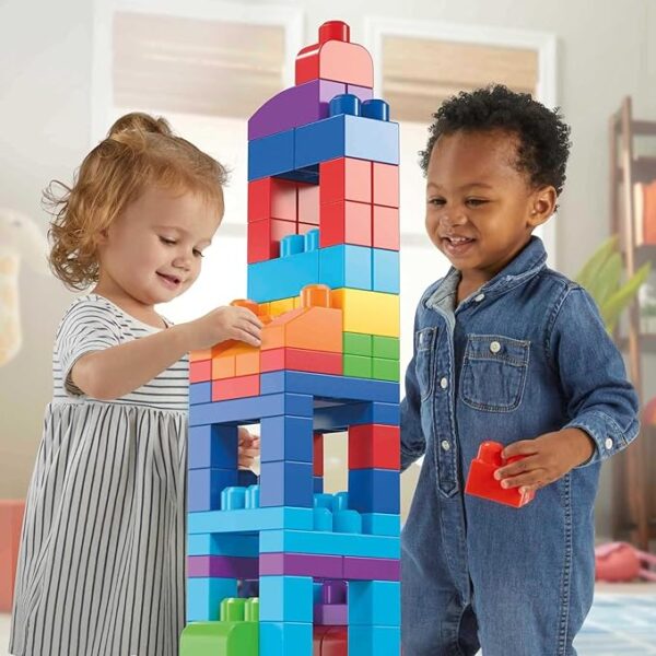 MEGA BLOKS First Builders Toddler Blocks Toys Set, Big Building Bag with 80 Pieces and Storage, Blue, Ages 1+ Years - Image 2