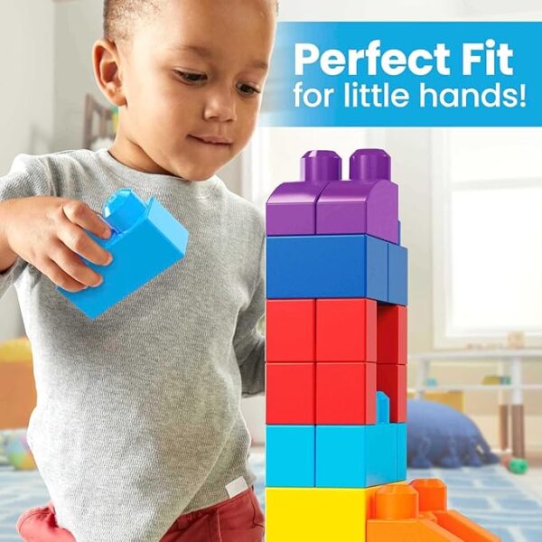 MEGA BLOKS First Builders Toddler Blocks Toys Set, Big Building Bag with 80 Pieces and Storage, Blue, Ages 1+ Years - Image 4