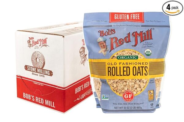 Bob's Red Mill Gluten Free Organic Old Fashioned Rolled Oats, 32oz (Pack of 4) - Non GMO, Whole Grain, Vegan, Kosher