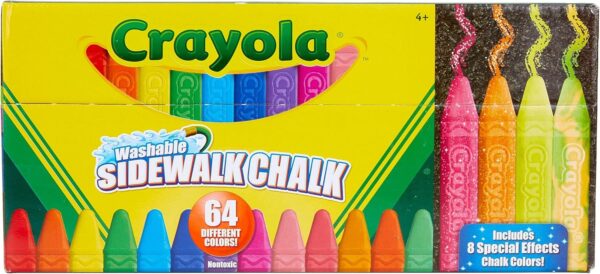 Crayola Ultimate Washable Chalk Collection (64ct), Bulk Sidewalk Chalk, Outdoor Chalk for Kids, Anti-Roll Sticks, School Supplies